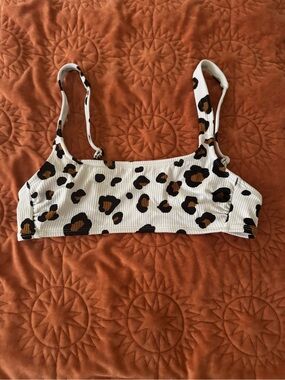 Xhilaration White Leopard Print Bikini Top with Black and Brown Spots
